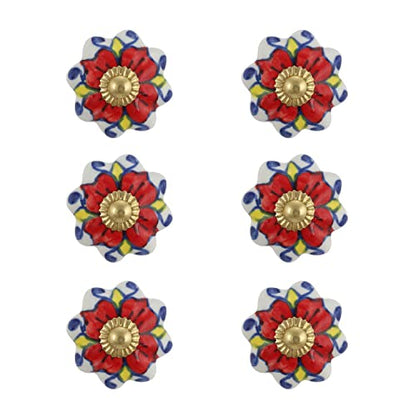 Drawer Pulls and Knobs - Countryside Handmade Ceramic Dresser Pulls Kitchen Cabinets Cupboard Wardrobe Handle Boho Decor Furniture Hardware - Red Rangoli - Pack of 4 - color: Red Rangoli