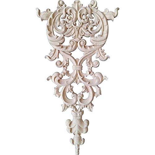 Unpainted Carved Wood Applique, 11.42 x 6.30 Inch Oak Wood Onlay, Decorative Furniture Accent for Cabinets, Doors, Walls, Headboards, Mirror Frames and DIY Home Decor - size: 11.42 x 6.30 x 0.47 inches