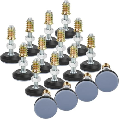 1/4"-20 Threaded Furniture Levelers w/ 28mm PTFE (Teflon) Base, Adjustable Leveling Feet - Smooth Glide & Floor Protect for Tables, Chairs, Cabinets, Sofas - Nuts Included (16 Pack) - size: 28mm Base 1/4-20 x 1.5", 16 Pack