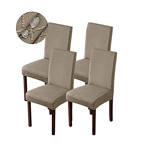Genina Waterproof Chair Covers for Dining Room Dining Chair Covers Kitchen Parsons Chair Covers (Taupe, 4 PCS) - color: Taupe, size: 4 PCS