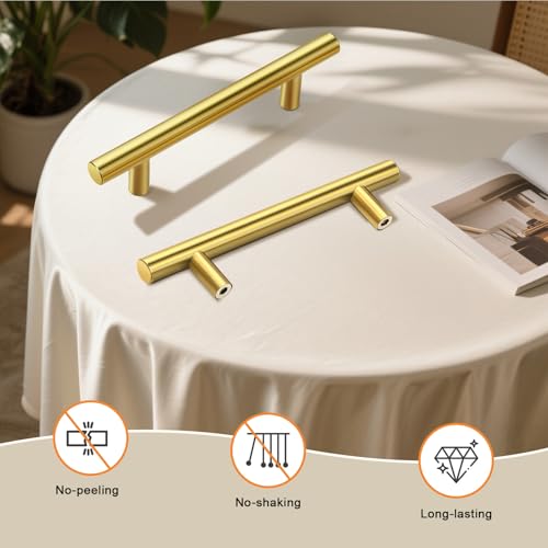 Gobrico 10 Pack 3-3/4 Inch (96mm) Hole Center Cabinet Pulls, Brushed Brass Cabinet Handles, Stainless Steel Kitchen Cabinet Handles, Gold Kitchen Drawer Pulls, 6'' Overall Length - color: Gold, size: 3-3/4 Inch Hole Center