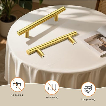 Gobrico 10 Pack 3-3/4 Inch (96mm) Hole Center Cabinet Pulls, Brushed Brass Cabinet Handles, Stainless Steel Kitchen Cabinet Handles, Gold Kitchen Drawer Pulls, 6'' Overall Length - color: Gold, size: 3-3/4 Inch Hole Center