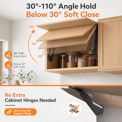 2Pack Adjustable Cabinet Door Lift Support,Soft Close Lid Support Hinge