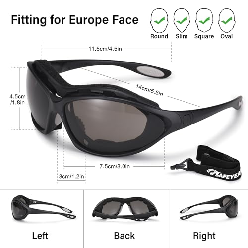 SAFEYEAR Safety Glasses Anti Fog Scratch Resistant ANSI Z87.1 CE Protective Eyewear with Foam Gasket Adjustable Strap - color: Smoke Lens