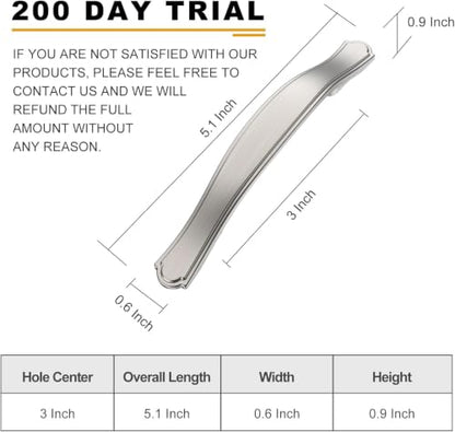 6 Pack Brushed Satin Nickel Kitchen Cabinet Handles Cabinet Pulls 3 inch Hole Center Cabinet Hardware Drawer Handles for Cabinet Dresser and Cupboard AT2792BSN - color: Brushed Satin Nickel, size: 3 Inch Hole Centers, style: 6 Pack