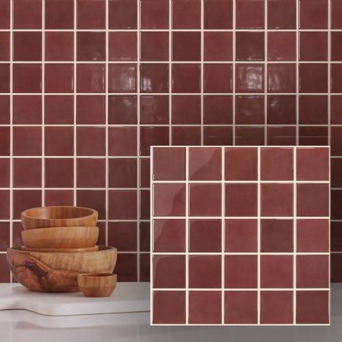 COMSTICKC Thicker 3D Peel and Stick Backsplash Tiles, 10 Pcs 12" x 12" - color: Red - 1