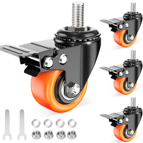 Caster Wheels Heavy Duty 2 Inch Stem Caster 600Lbs, Threaded Stem Casters 3/8"-16 x 1(Stem Diameter 3/8", Stem Length 1"), Safety Locking Caster Set of 4, Industrial Castor Wheels for Cart,Furniture - size: 2 Inch_3/8"-16x1"
