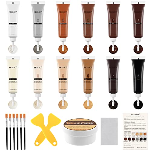 SEISSO Wood Furniture Repair Kit, 12 Colors Wood Fillers with White Putty - color: 12 + 1 Colors