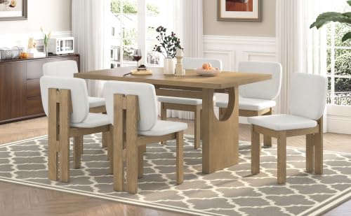 Dining Chairs, Set of 6, Upholstered, Natural Wood Wash - color: Natural Wood Wash