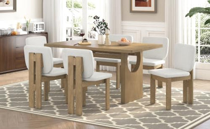Dining Chairs, Set of 6, Upholstered, Natural Wood Wash - color: Natural Wood Wash