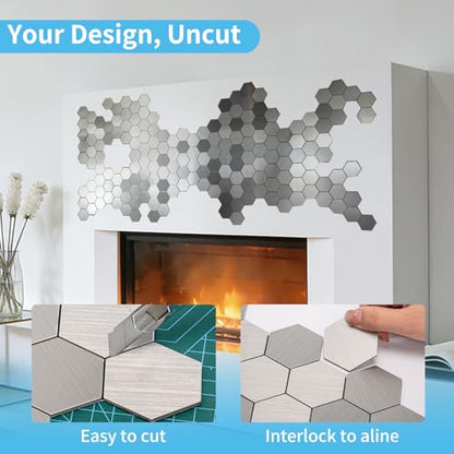 Art3d 10-Pack Metal Peel and Stick Backsplash Tile, Silver Hexagon - color: Silver Hexagon