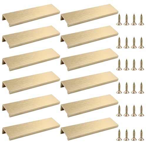 12 Pack 4.72"/120mm Brushed Brass Hidden Cabinet Pulls - color: Brushed Brass, size: 4.72"/120mm - 12 Pack