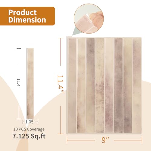 WOWSTAR 10-Sheet Thickened Peel and Stick Backsplash for Kitchen, Back Splashes Stick on Tile, Waterproof Wall Tiles, Yellow Jasper, 11.4in x 9in - color: Yellow Jasper