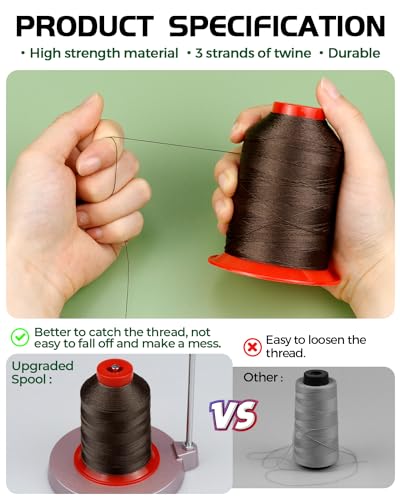 FIVEIZERO Extra Strong Upholstery Thread,Coffee 1000 Meters Bonded Nylon Thread for Denim Leather,Craft,Machine,DIY and Home (1 Pack) CJ - color: Coffee