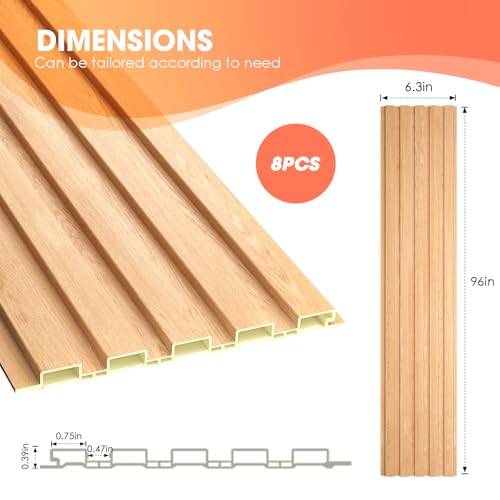 OUZUGIE WPC Acoustic Slat Wall Paneling, 8-Pack 96 x 6 Inches - color: Oak, size: (Low)96“ x 6"