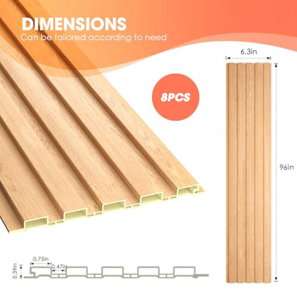 OUZUGIE WPC Acoustic Slat Wall Paneling, 8-Pack 96 x 6 Inches - color: Oak, size: (Low)96“ x 6"