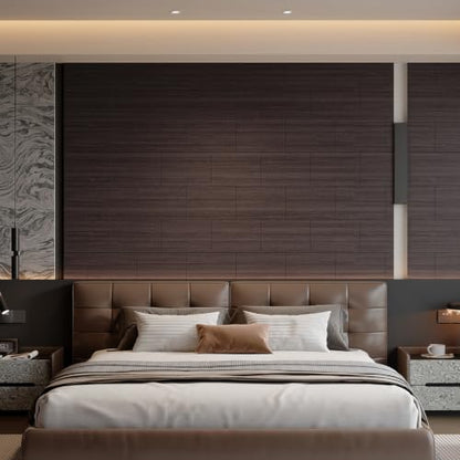 Yutianli Acoustical Wood Wall Panels Peel and Stick 17-Piece 14.2" X 9.5" Faux Wood Slat Panel Artificial Smoked Wood Grain PVC Self-Adhesive Soundproof 3D Wall Panel Foam Wallpaper - color: Smoked