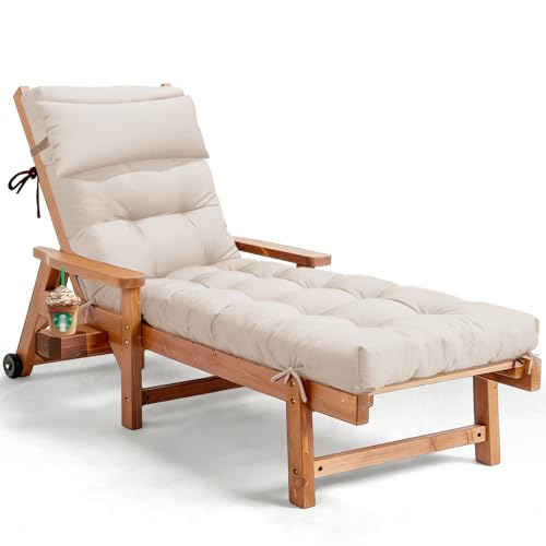 76 x 22 x 4.7 Waterproof Chaise Lounge Chair Cushion Outdoor Cream - color: Cream, size: 1 Pack