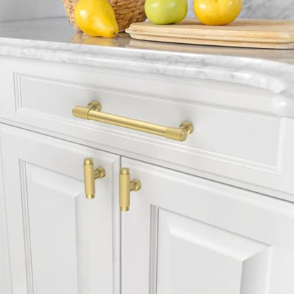 Amerdeco 10 Pack Brushed Gold Knurled Cabinet Pulls 6.3 Inch(160mm) Hole Center Kitchen Cabinet Handles Drawer Pulls Cabinet Hardware ZH0034 - color: Brushed Gold, size: 6.25"/160mm Hole Center