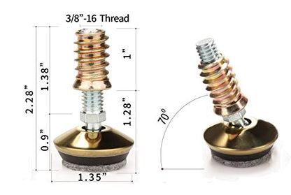 Swivel Furniture Levelers 3/8"-16 Thread with Felt Pads 8PK