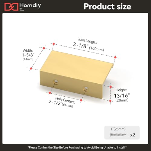 homdiy 10 Pack 2-1/2inch(64mm) Brushed Brass Edge Finger Pulls Cabinet Handles for Kitchen Cabinets Drawers Dresser Concealed Mount Flat Hardware Aluminum Alloy 5 Inch - color: Matte Gold, size: 2-1/2in Hole Centers