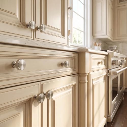 VEHCIL 20 Pack Round Cabinet Knobs Brushed Nickel, Single Hole Silver Kitchen Cabinet Handles Hardware for Cupboard Closet Bathroom Dresser Drawer Knobs, Solid Zinc Alloy - color: Brushed Nickel (20PACK), size: 1.1 Inch