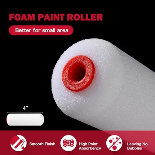 Mister Rui 4 Inch Foam Paint Roller Kit with Tray, Liners & Brush