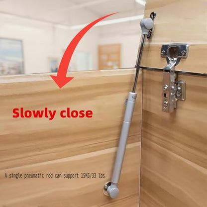 2 Pack 14Inch 150N/33 lbs Soft Close Toy Box Hinges Gas Strut Safety Hinges for Heavy Curved, Round, Arched & Flat Lids, Cabinet - color: Satin nickel silver 150N