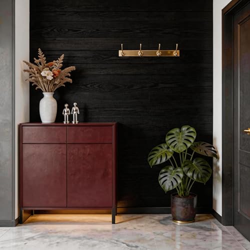 Peel and Stick Wall Panels, Easy Self Adhesive Vinyl Tiles Wall Planks, Farmhouse Wood Grain Shiplap for Kitchen Bedroom Interior WallDecor (12 pcs/18.1 Sq Ft/Box) (Black Walnut) - color: Black/Walnut