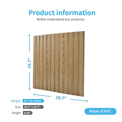 Art3d 3D Fluted Textured Slat Wall Panels, 19.7 x 19.7 in, 12-Pack, Walnut - color: Square - Walnut, size: 19.7 x 19.7in.