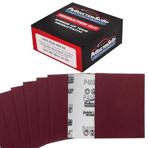 ProductionShop Premium Red 400 Grit 1/4 Sheet Size Red Sanding Sheets, Box of 30 - Hook & Loop Backing Sandpaper, Fine-Cut Abrasive - Fits Palm Sanders, Hand Sanding Blocks - Woodworking, Auto Paint - style: 400 Grit