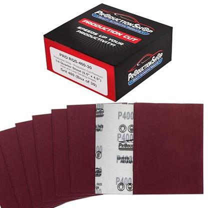 ProductionShop Premium Red 400 Grit 1/4 Sheet Size Red Sanding Sheets, Box of 30 - Hook & Loop Backing Sandpaper, Fine-Cut Abrasive - Fits Palm Sanders, Hand Sanding Blocks - Woodworking, Auto Paint - style: 400 Grit