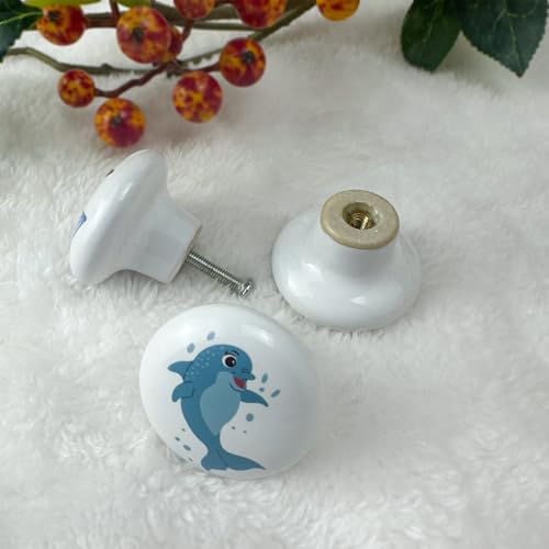 Set of 6 Ceramic Kids Nursery Cute Starfish Turtle Octopus Cabinet Door Handle Dresser Drawer Pulls and Knobs - size: seahorse