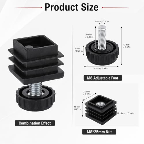 8Pcs Square Insert Kit, Adjustable Leveling Feet Square Insert Kit