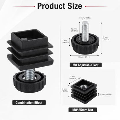 8Pcs Square Insert Kit, Adjustable Leveling Feet Square Insert Kit