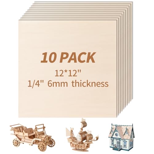 10 Pack-12x12'' Basswood Sheets 1/4 for Crafts Inch 6mm Unfinished Basswood Sheets.Plywood Sheets Used for DIY Projects, Laser Engraving, Wood Burning, Staining, Model Making & More - size: 10 Pack 12 x 12 x 1/4 Inch-6mm