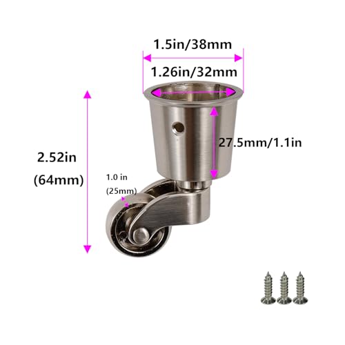Semetall 4pcs Metal Swivel Round Cup Caster 2.52-Inch Height Silver - style: A-T0031