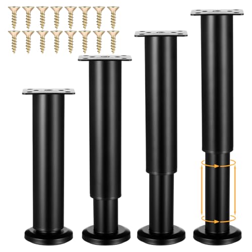 4 Pcs Adjustable Furniture Legs, Metal Support Legs for Bed Frame, Cabinet, Sofa, Carbon Steel, 7.08-13 Inch