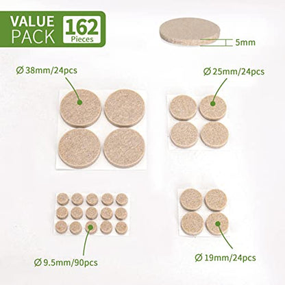 Felt Furniture Pads for Hardwood Floors 162 PCS, Round, Beige - size: 162PCS Value Pack Round Beige