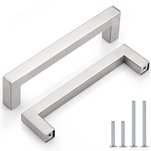 Probrico (5 Pack 5 inch Square Kitchen Cabient Handles Bathroom Dresser Pulls Stainless Steel Modern Bar Pulls Cabinet Hardware - color: Brushed Nickel, size: hole center 5"