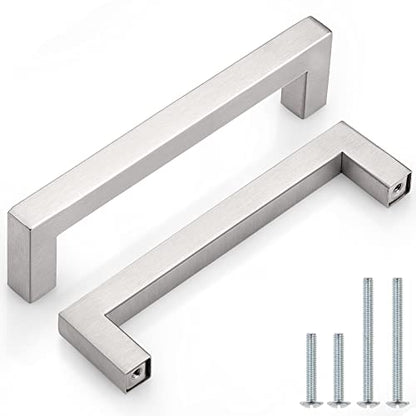 Probrico (5 Pack 5 inch Square Kitchen Cabient Handles Bathroom Dresser Pulls Stainless Steel Modern Bar Pulls Cabinet Hardware - color: Brushed Nickel, size: hole center 5"