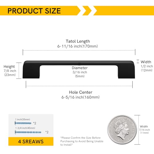 Rergy Cabinet Handles, Matte Black Drawer Pulls, 6.25", 10 Pack - color: Black, size: 6.25"/160MM Hole Center