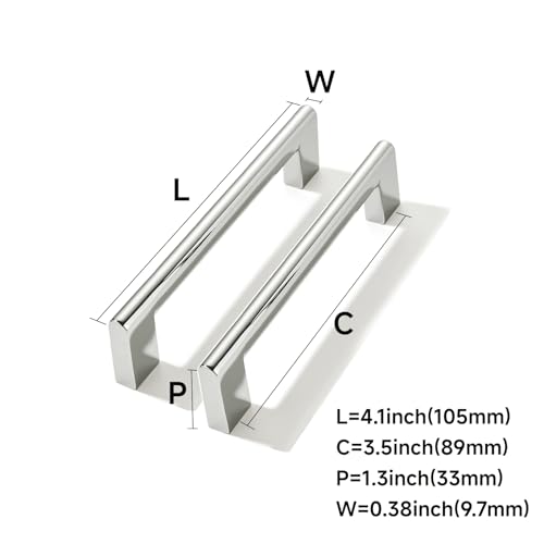 10 Pack 3-1/2 Inch Hole Center Polished Nickel Cabinet pulls Heavy Duty Solid Hardware for bathrooms Dressing Tables cabinets and Kitchen cabinets. - color: Polished Nickel, size: 3-1/2 Inch Hole Center