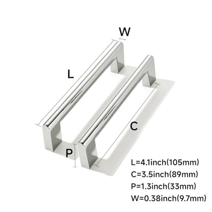 10 Pack 3-1/2 Inch Hole Center Polished Nickel Cabinet pulls Heavy Duty Solid Hardware for bathrooms Dressing Tables cabinets and Kitchen cabinets. - color: Polished Nickel, size: 3-1/2 Inch Hole Center