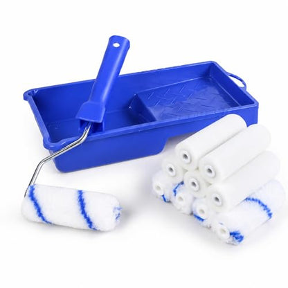 Paint Roller Small Set with Paint Tray and Paint Roller Hanger, 10 Pieces, 10 cm, Two Materials Paint Roller Used with Smooth Walls Plasterboard Ceilings Wallpaper