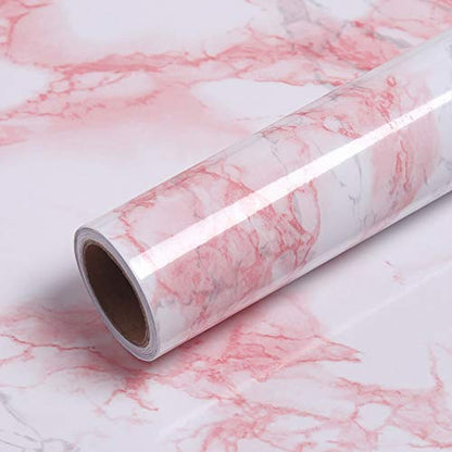 VEELIKE Pink Marble Contact Paper Wallpaper Stick and Peel 15.74 x118.11inches Self Adhesive Removable Waterproof Wall Covering for Table Countertop Cabinet Drawer - size: 15.7" x 118"