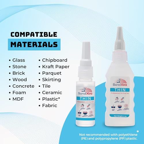 Thin Viscosity 8 oz. Premium CA Glue for Woodworking with Extra Bottles, Caps and Microtips, Super Glue Kit for Woodturning, Plastic, Wood and DIY Craft