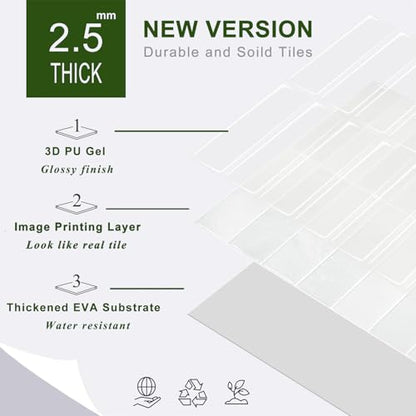 STICKGOO 10-Sheet Peel and Stick Backsplash Tile(Thicker Design) - color: Faux White Wall