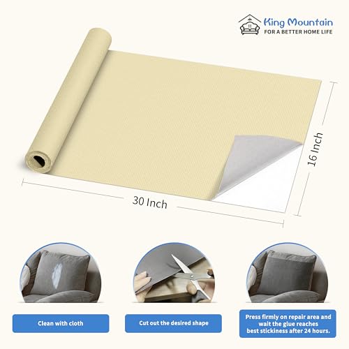 KING MOUNTAIN Canvas Repair Patch 16×30 Inch Self-Adhesive Waterproof Fabric Patch for Sofas, Tents, Furniture,Tote Bags, Car Seats (Beige) - color: Beige, size: Canvas-16"W×30"L