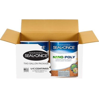 SEAL-ONCE Nano+Poly Wood Sealer and Waterproofer, Coastal Gray, 2 Gallon - color: Coastal Gray, size: 2 Gallon